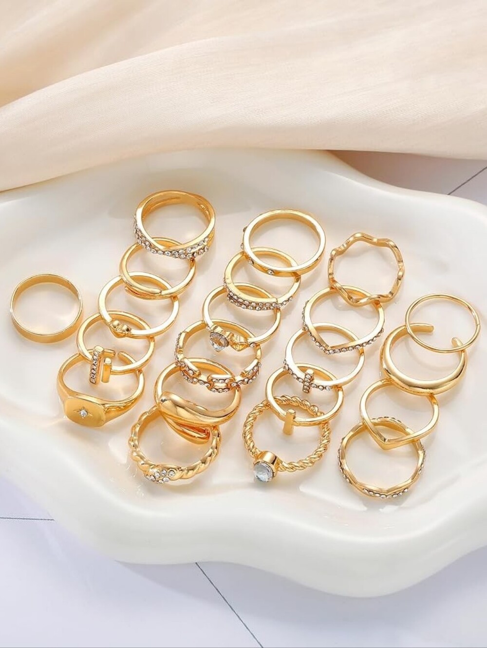 Gold Stackable Rings Set Gold Plated - Picture 8 of 9